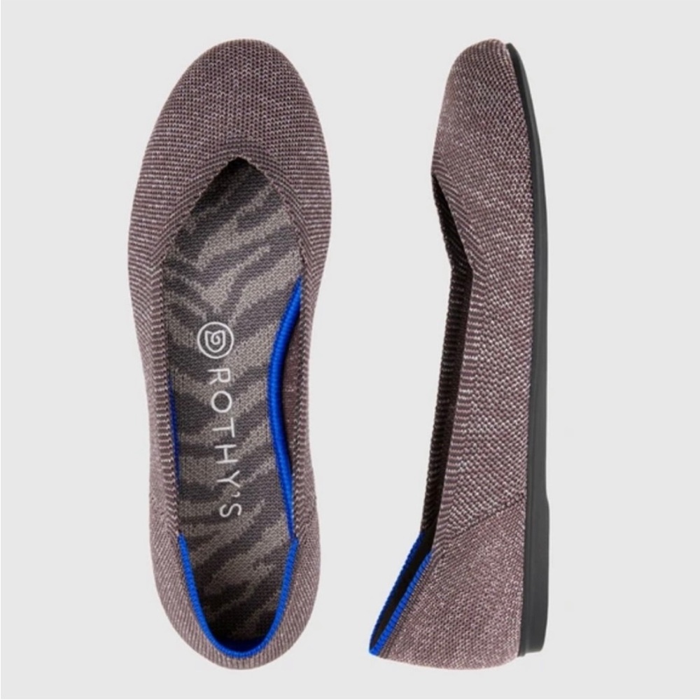 Rothy's Women's Ballet Flats in Brown Heather with Blue Trim